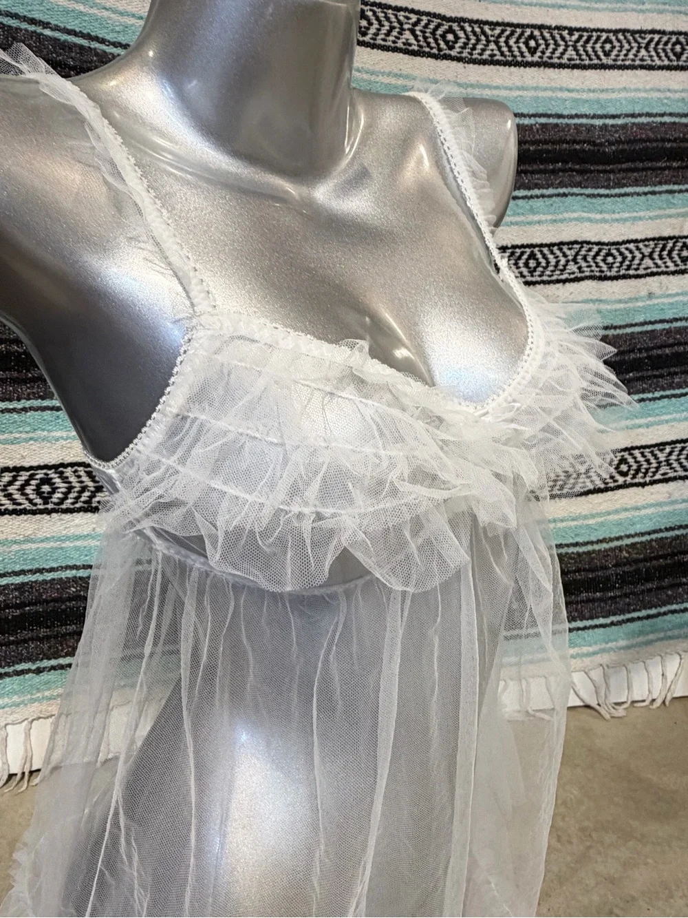 Victorias Secret white floaty mesh babydoll nighty lingerie lace ruffle mini nwt